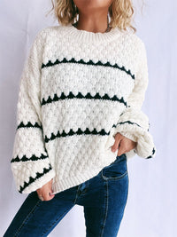 Contrast Stripes Round Neck Long Sleeve Sweater Trandify Deal