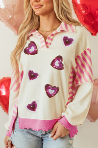 Valentine’s Day Sequin Heart Pattern Long Sleeve Sweatshirt Trandify Deal