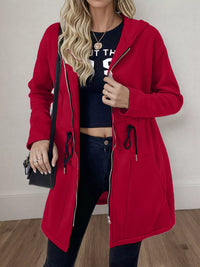 Women's lightweight zip up hoodie jacket in Red with front pockets.