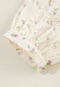 Frill Lace Detail Printed Tie Neck Long Sleeve Blouse Trandify Deal