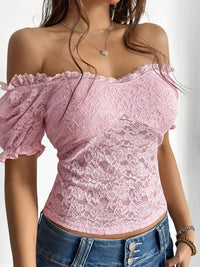 Women’s Off-Shoulder Lace Top – Boho Floral Blouse for Summer Outfits