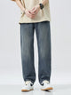 Men's washed wide leg relaxed fit jeans front view laid flat