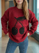 Cherry Round Neck Long Sleeve Sweater Trandify Deal