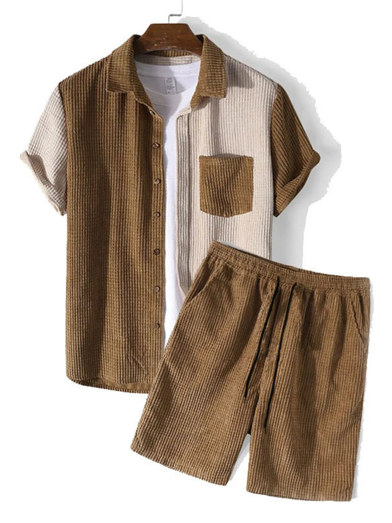 Men's Contrast Trim Short Sleeve Shirt & Athletic Shorts Set – Plus Size Summer Casual Outfit