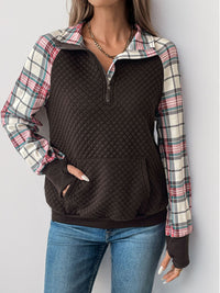 Perfee Plaid Half Zip Long Sleeve Sweatshirt Trandify Deal