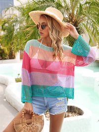 Color Block Openwork Boat Neck Cover Up Trandify deal