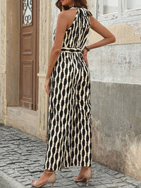 Tied Printed Grecian Neck Jumpsuit Trandify deal