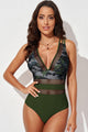 Printed Mesh Plunge One-Piece Swimsuit Trandify deal