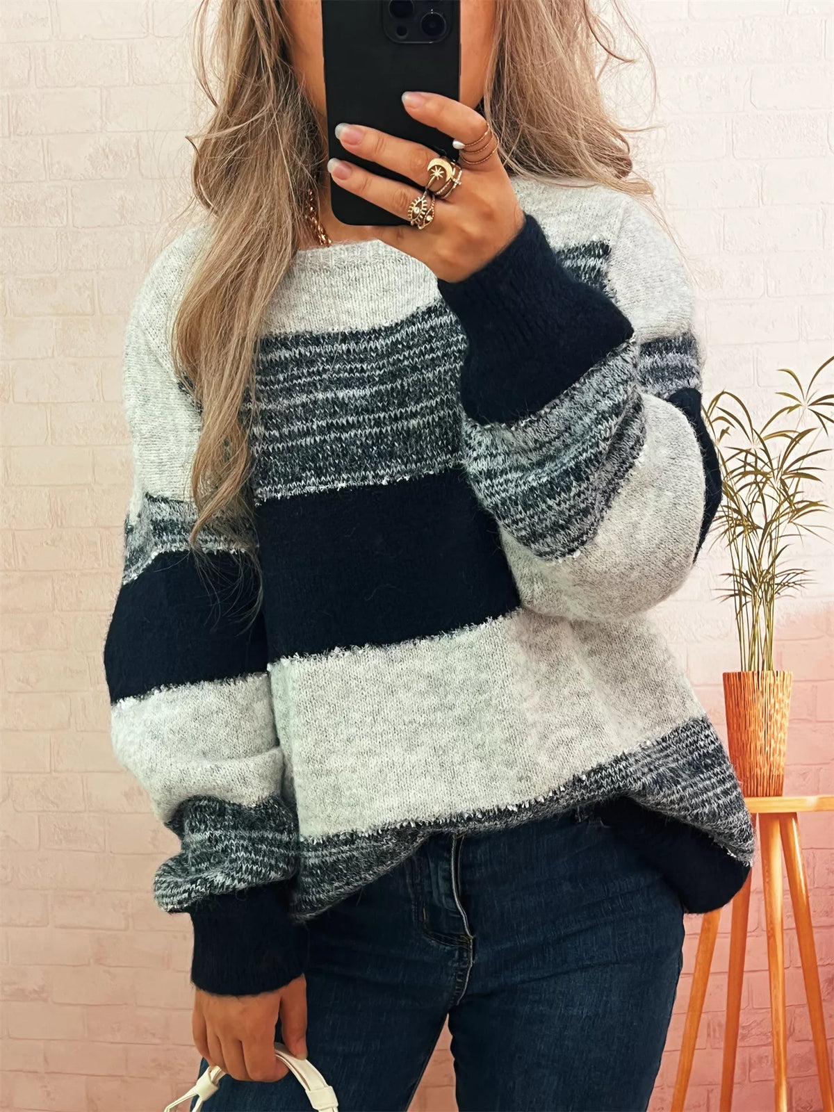 Women's Color Block Sweater | Casual Dropped Shoulder Pullover
