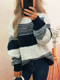 Women's Color Block Sweater | Casual Dropped Shoulder Pullover