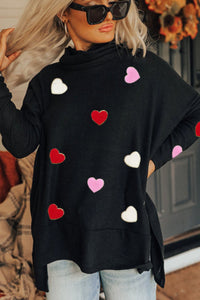 Valentine’s Day Heart Patched Turtleneck Long Sleeve Top Trandify Deal