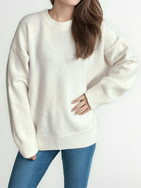 Round Neck Dropped Shoulder Long Sleeve Sweater Trandify Deal