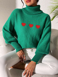 Heart Turtleneck Long Sleeve Sweater Trandify Deal