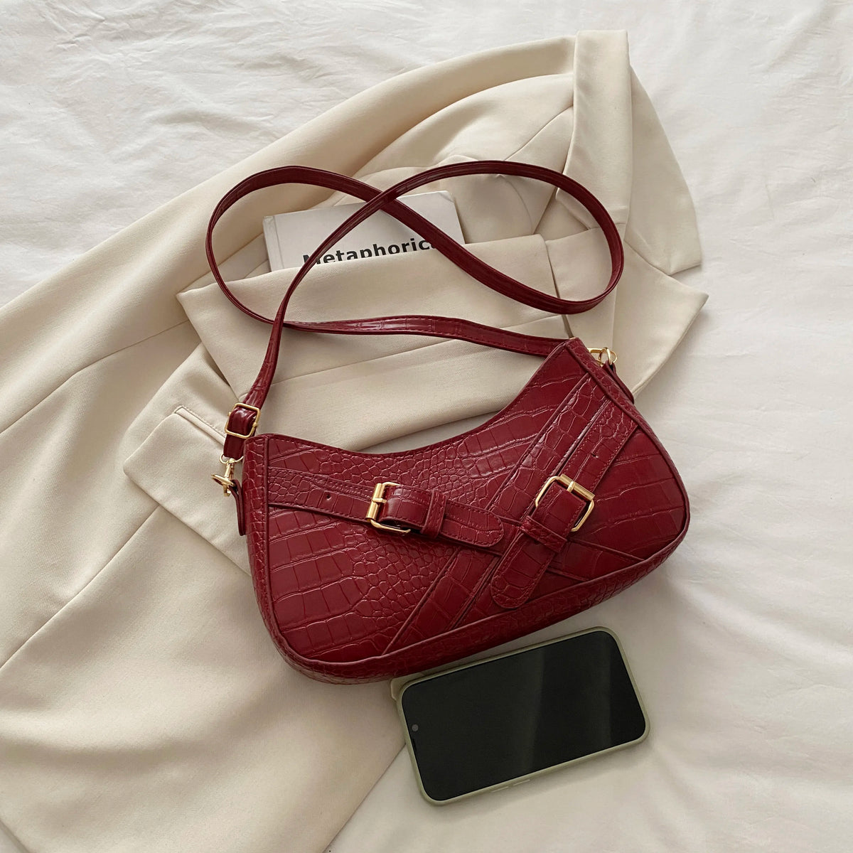 Women's Stylish Crocodile Shoulder Bag – Trendy Crossbody Purse for Outfits