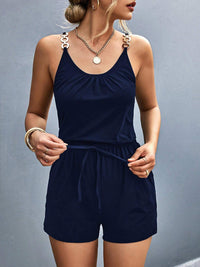 Pocketed Buckle Trim Scoop Neck Romper Trandify deal