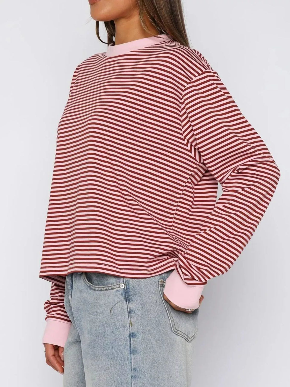 Women's Striped Oversized Sweatshirt - Soft Casual Crewneck