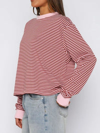 Women's Striped Oversized Sweatshirt - Soft Casual Crewneck