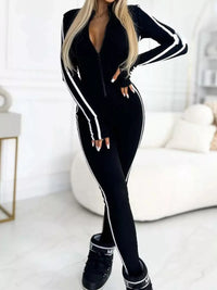 Plus Size Striped Jumpsuit with Zip-Front