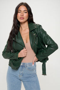 Coalition LA Zip Up Biker Jacket with Belt Trandify Deal