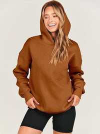 Dropped Shoulder Long Sleeve Hoodie Trandify Deal