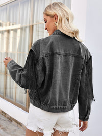 Tassel Button Up Dropped Shoulder Denim Jacket Trandify deal