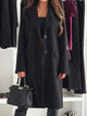 Women's Lapel Collar Long Sleeve Coat - Buttoned & Pocketed