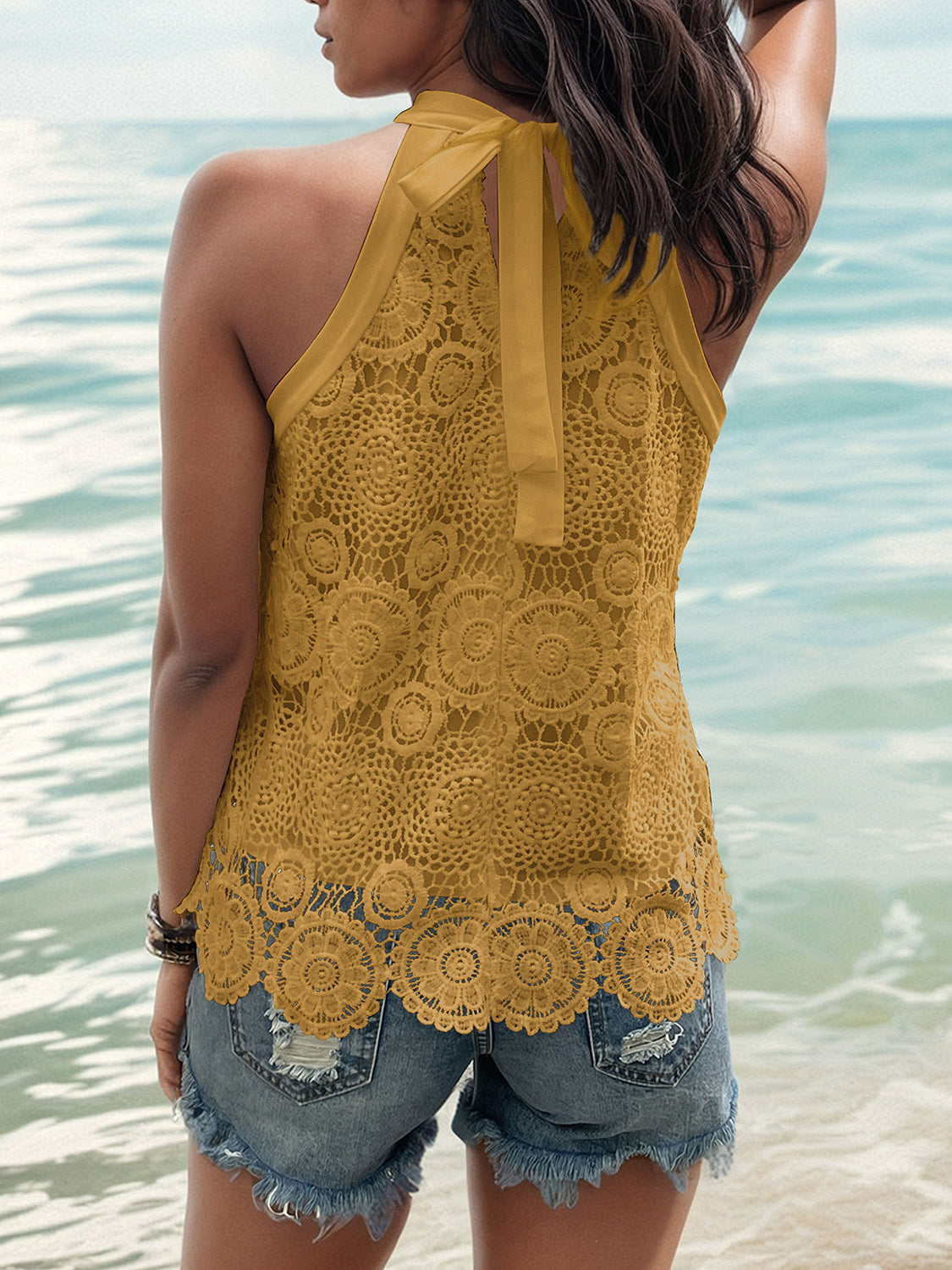 Lace Tied Mock Neck Tank Trandify deal