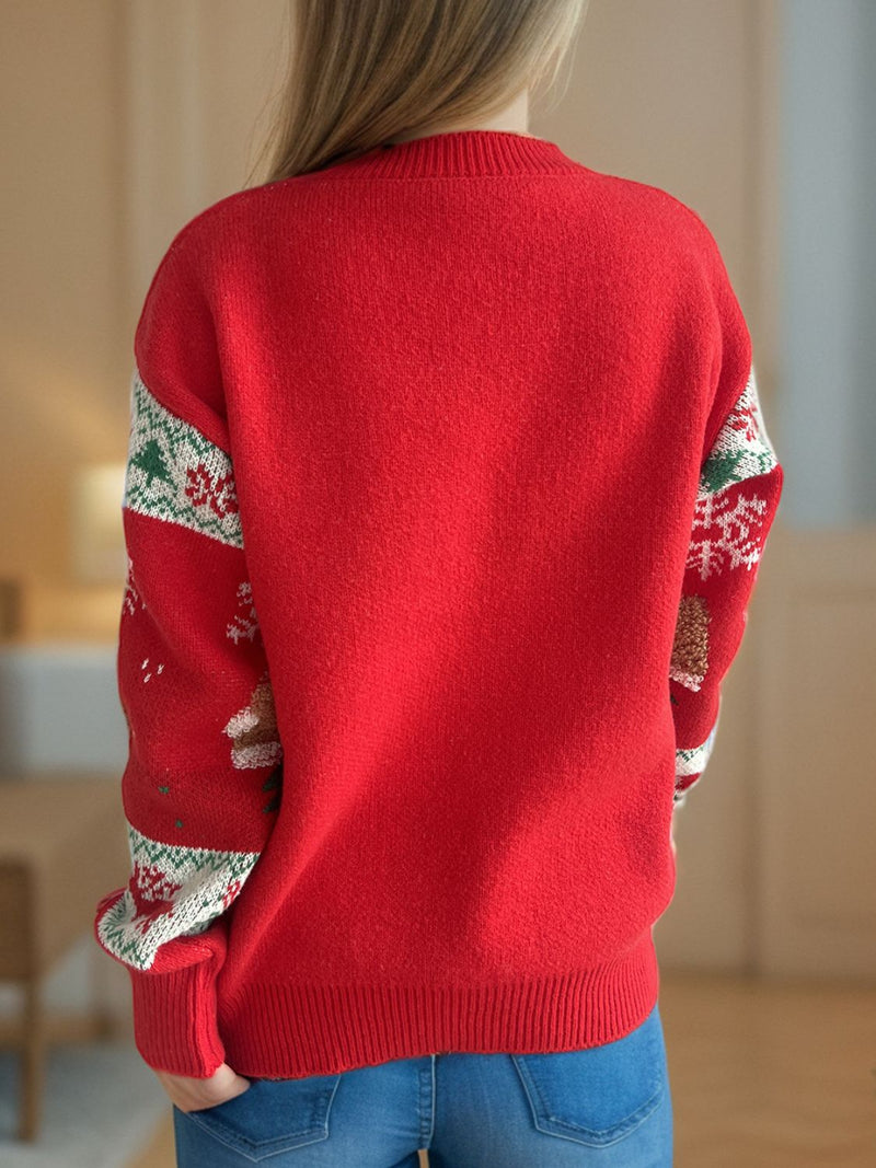 Christmas Element Round Neck Long Sleeve Sweater Trandify Deal