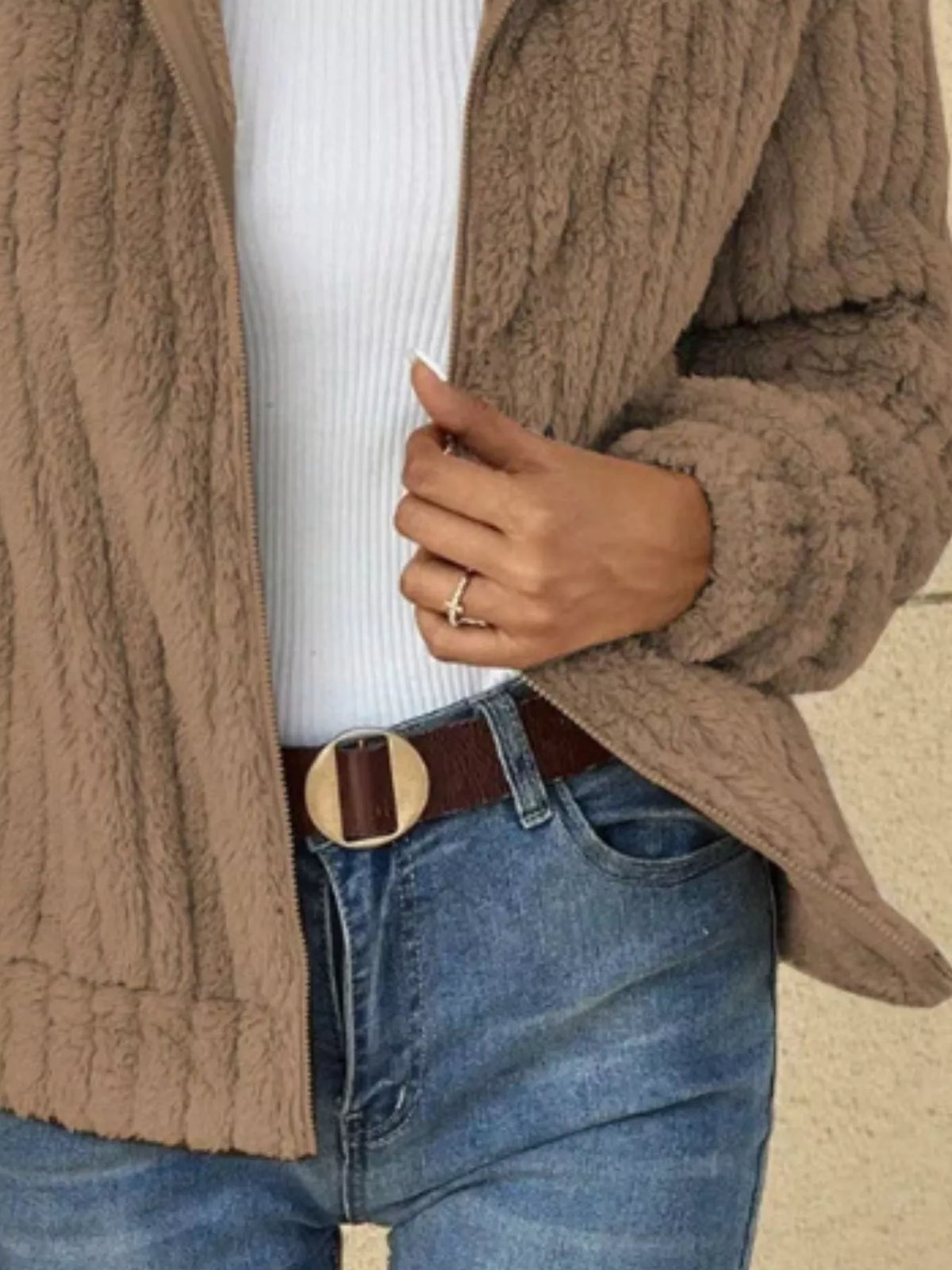 Plus Size Textured Zip Jacket for Women | Casual Long Sleeve