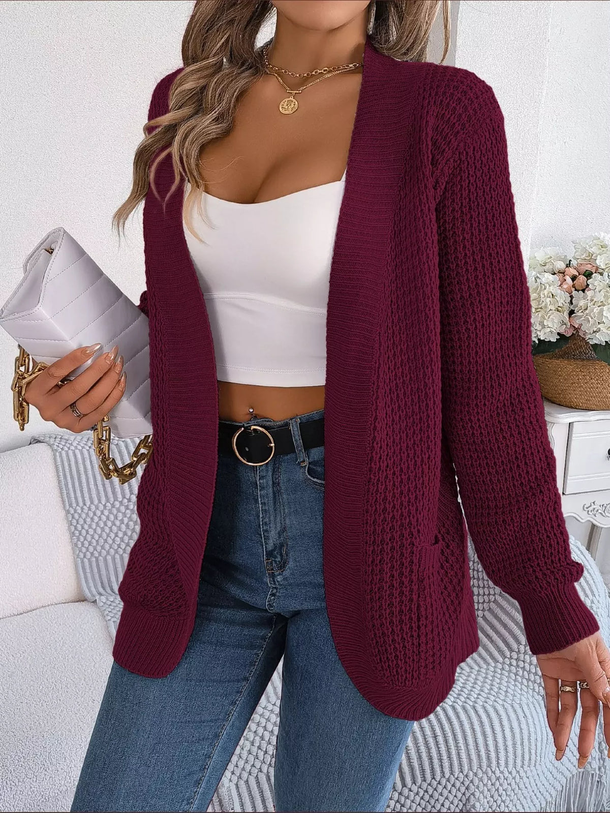 Chunky Knit Cardigan with Pockets - Open Front Women's Sweater