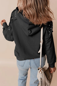 Rivet Drawstring Long Sleeve Hoodie Trandify Deal