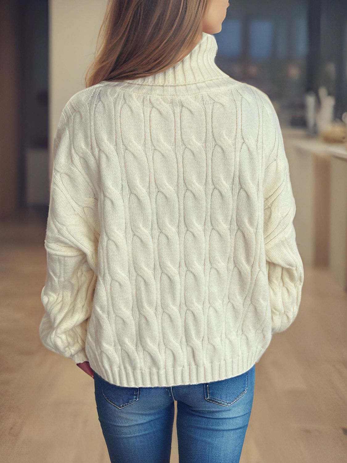 Cable-Knit Turtleneck Long Sleeve Sweater Trandify Deal