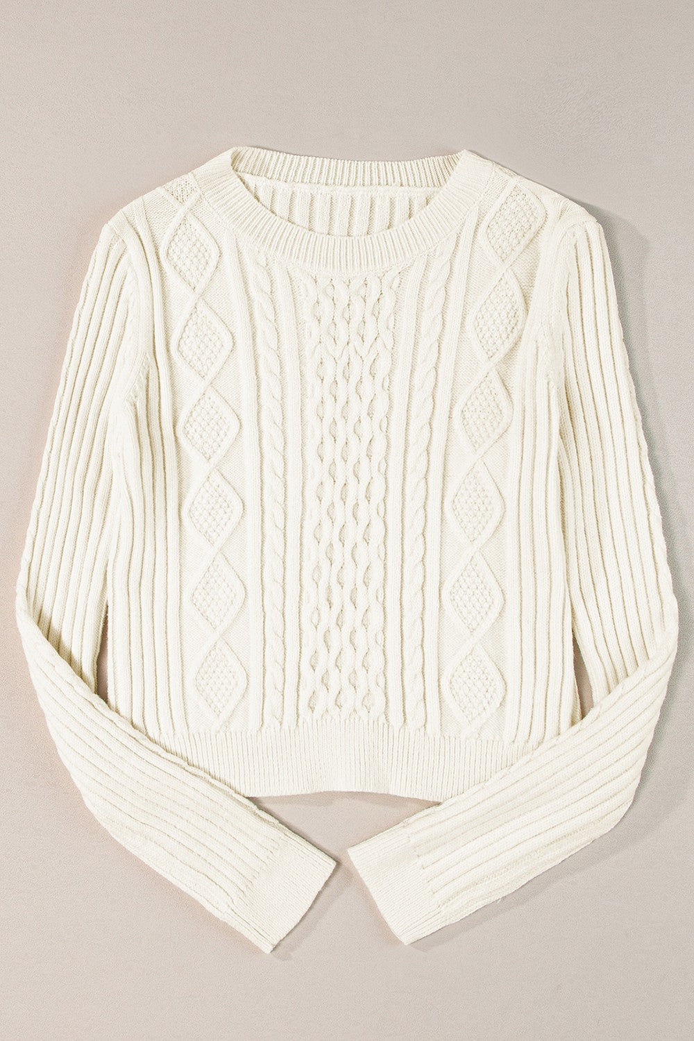 Cable-Knit Round Neck Long Sleeve Sweater Trandify Deal