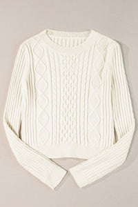 Cable-Knit Round Neck Long Sleeve Sweater Trandify Deal