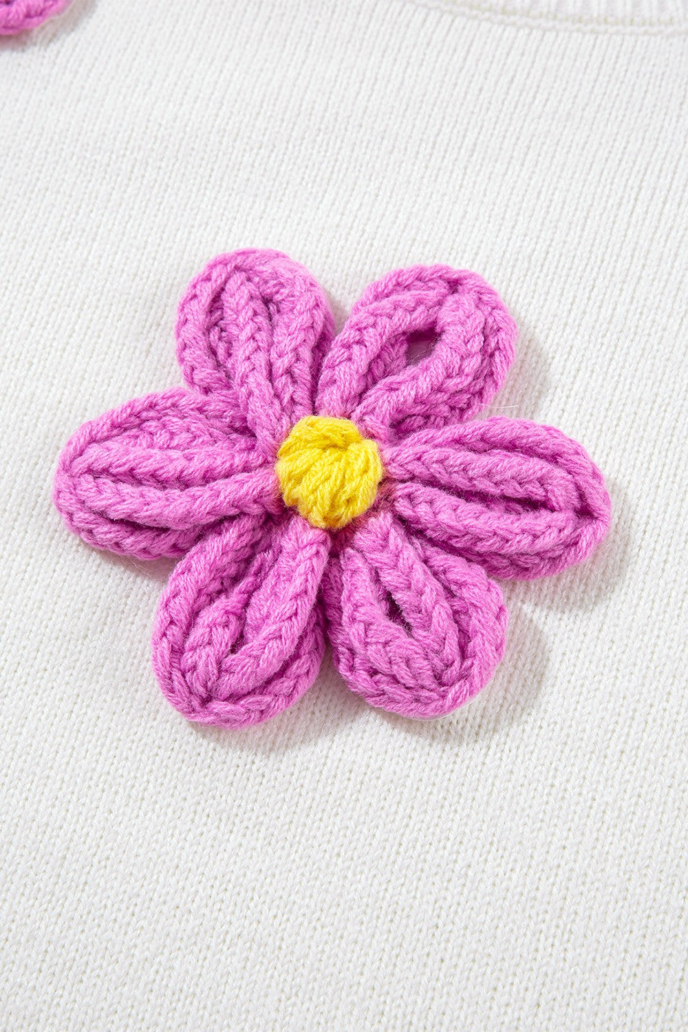 Crochet Flower Round Neck Long Sleeve Sweater Trandify Deal