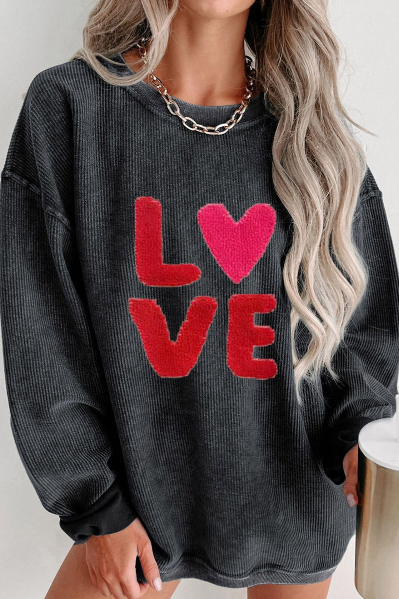 Valentine’s Day LOVE Round Neck Long Sleeve Sweatshirt - Trandify Deal