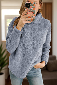 Fuzzy Turtleneck Long Sleeve Sweatshirt Trandify Deal