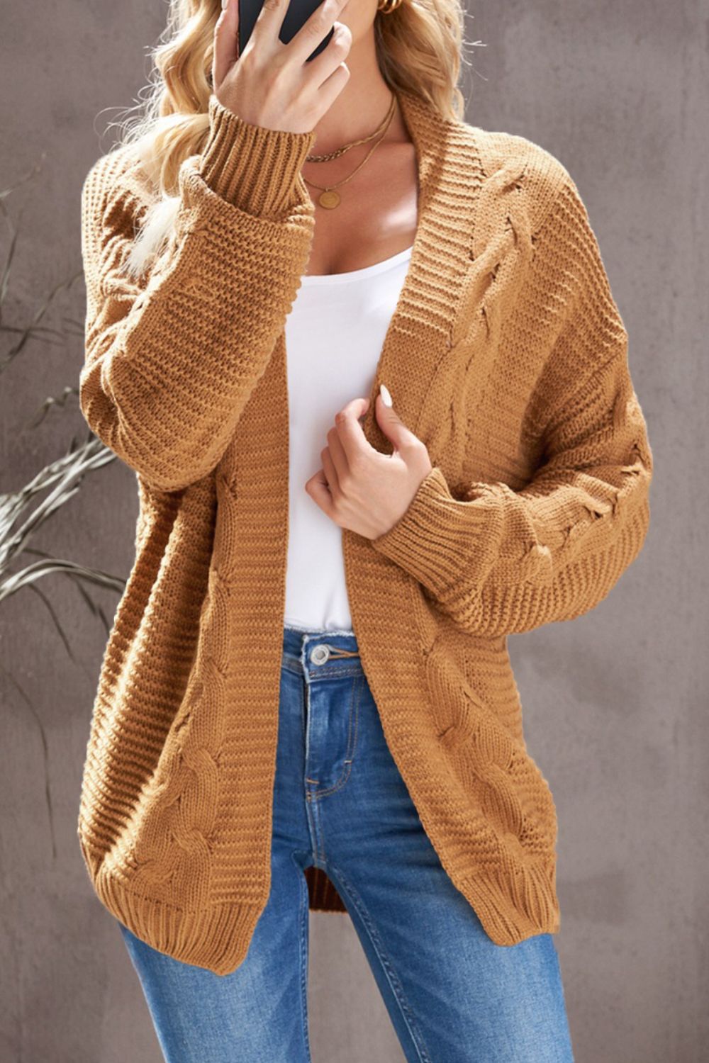 Cable-Knit Open Front Cardigan Trandify Deal