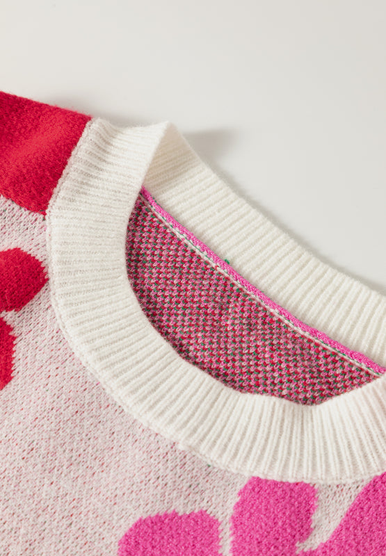 Flower Color Block Round Neck Sweater Trandify Deal