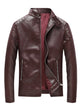 Men's Plus Size Burgundy PU Leather Jacket, open front zipper showing casual style