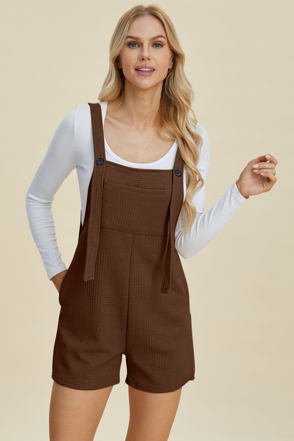 Double Take Full Size Texture Sleeveless Romper Trandify deal