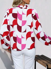 Perfee Frill Notched Long Sleeve Blouse Trandify Deal