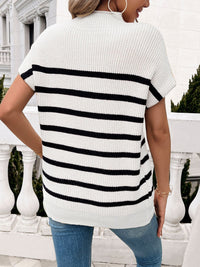Devine Striped Mock Neck Short Sleeve Sweater Trandify deal