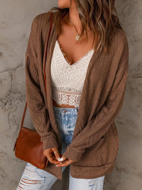 Pocketed Open Front Long Sleeve Cardigan Trandify Deal