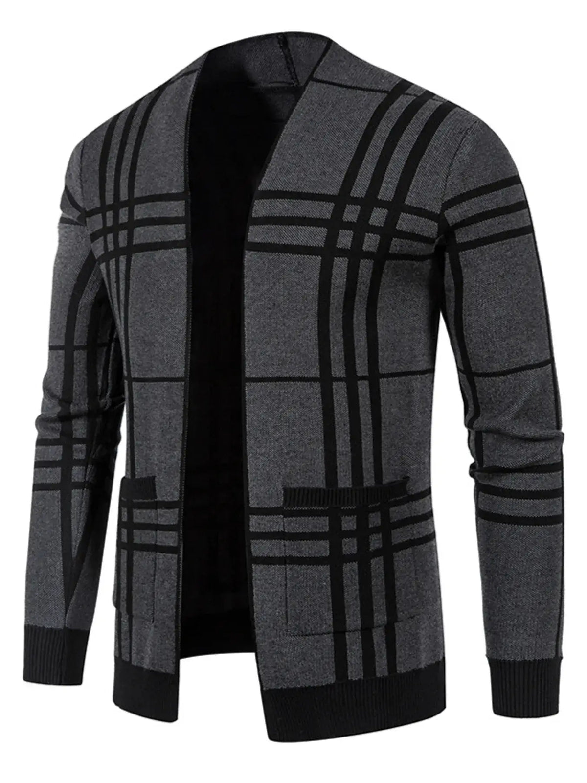 Men’s Plus Size Plaid Cardigan – Buffalo Check Open Front Long Sleeve Sweater