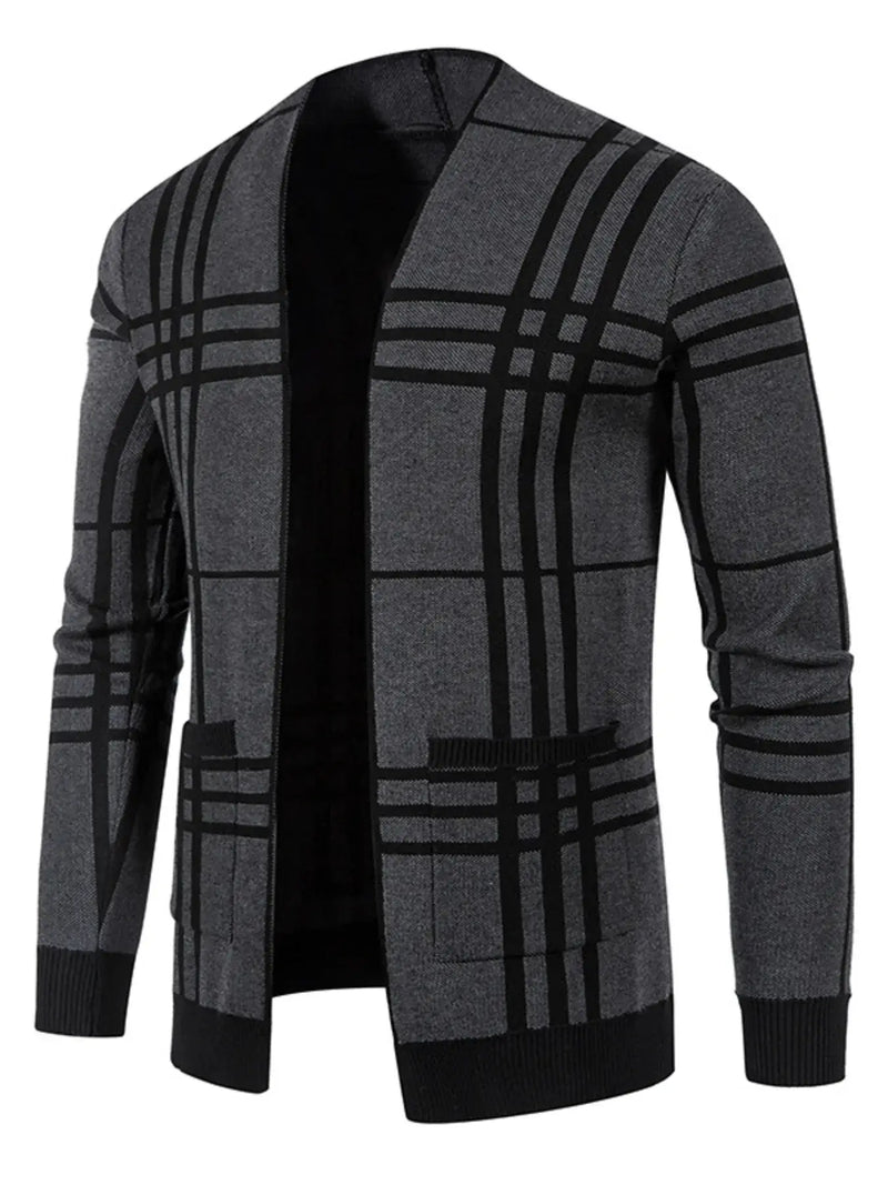 Men’s Plus Size Plaid Cardigan – Buffalo Check Open Front Long Sleeve Sweater