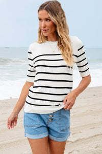 Round Neck Half Sleeve Knit Top Trandify Deal
