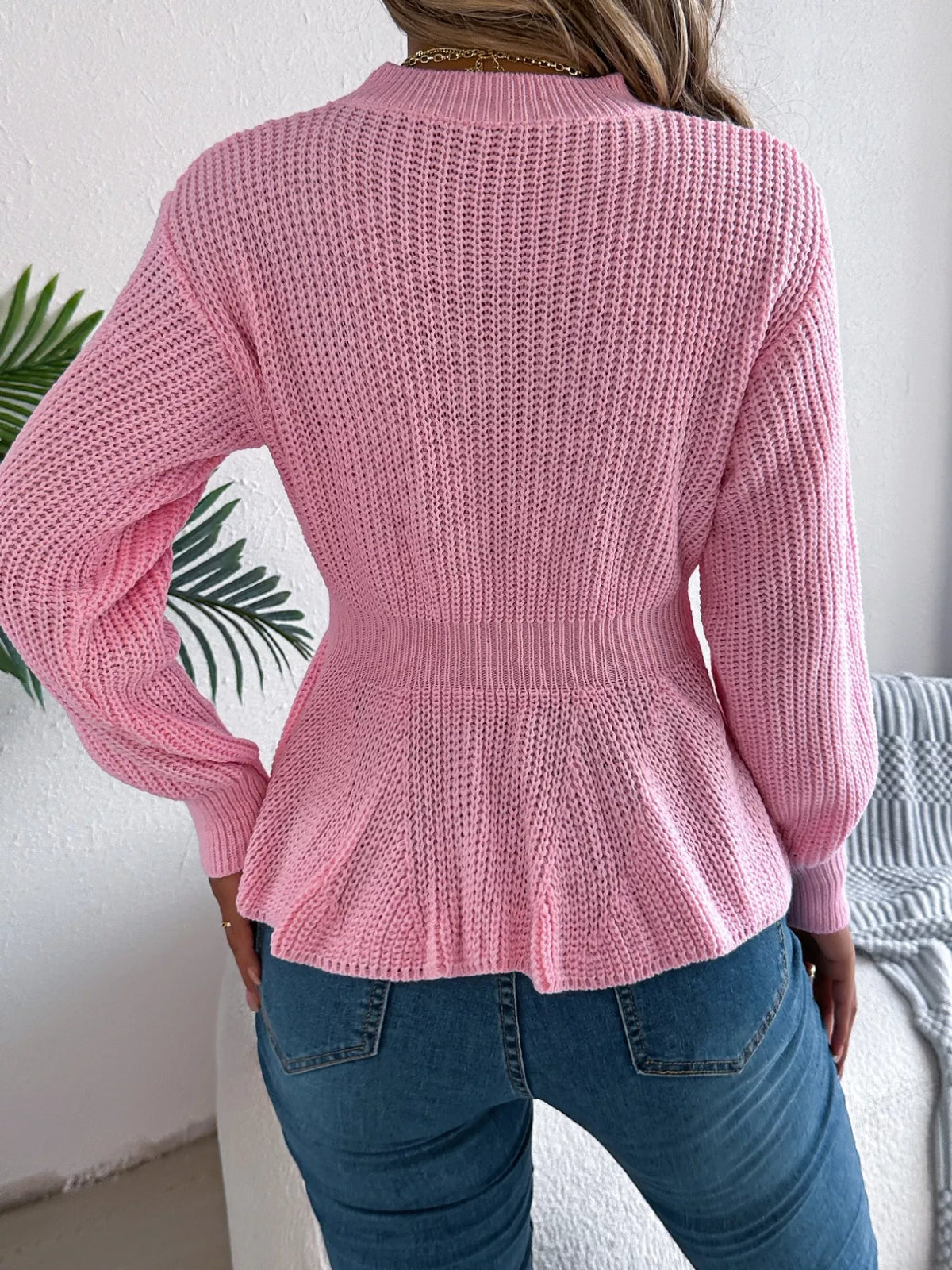 Women's Cable Knit Peplum Sweater | Cozy Acrylic Top