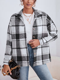 Plaid Collared Neck Button Down Jacket Trandify Deal