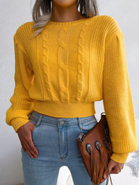 Women's Cropped Cable Knit Sweater | Crewneck Top